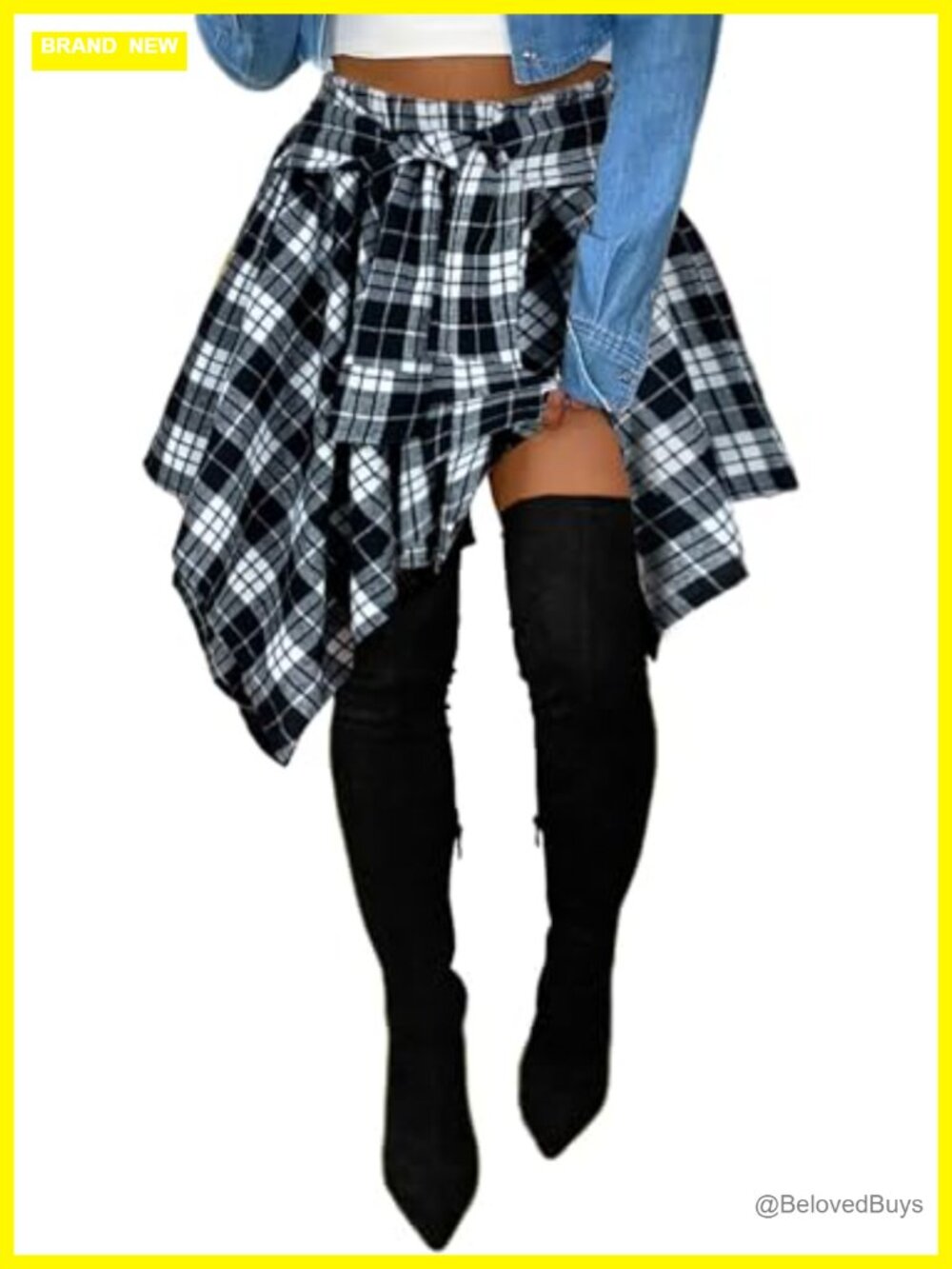 Plaid Mini Skort High Waist Tie Front Pleated Asymmetrical A-Line Streetwear
